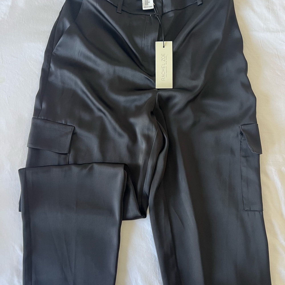 Rachel Zoe Black Satin Cargo Pants